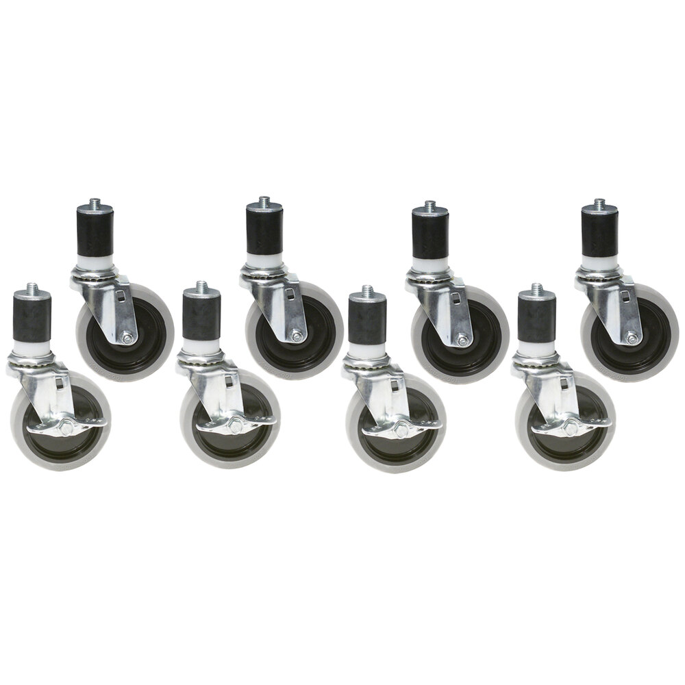 5" Zinc Swivel Stem Work Table Casters with Resilient Tread - 8/Set