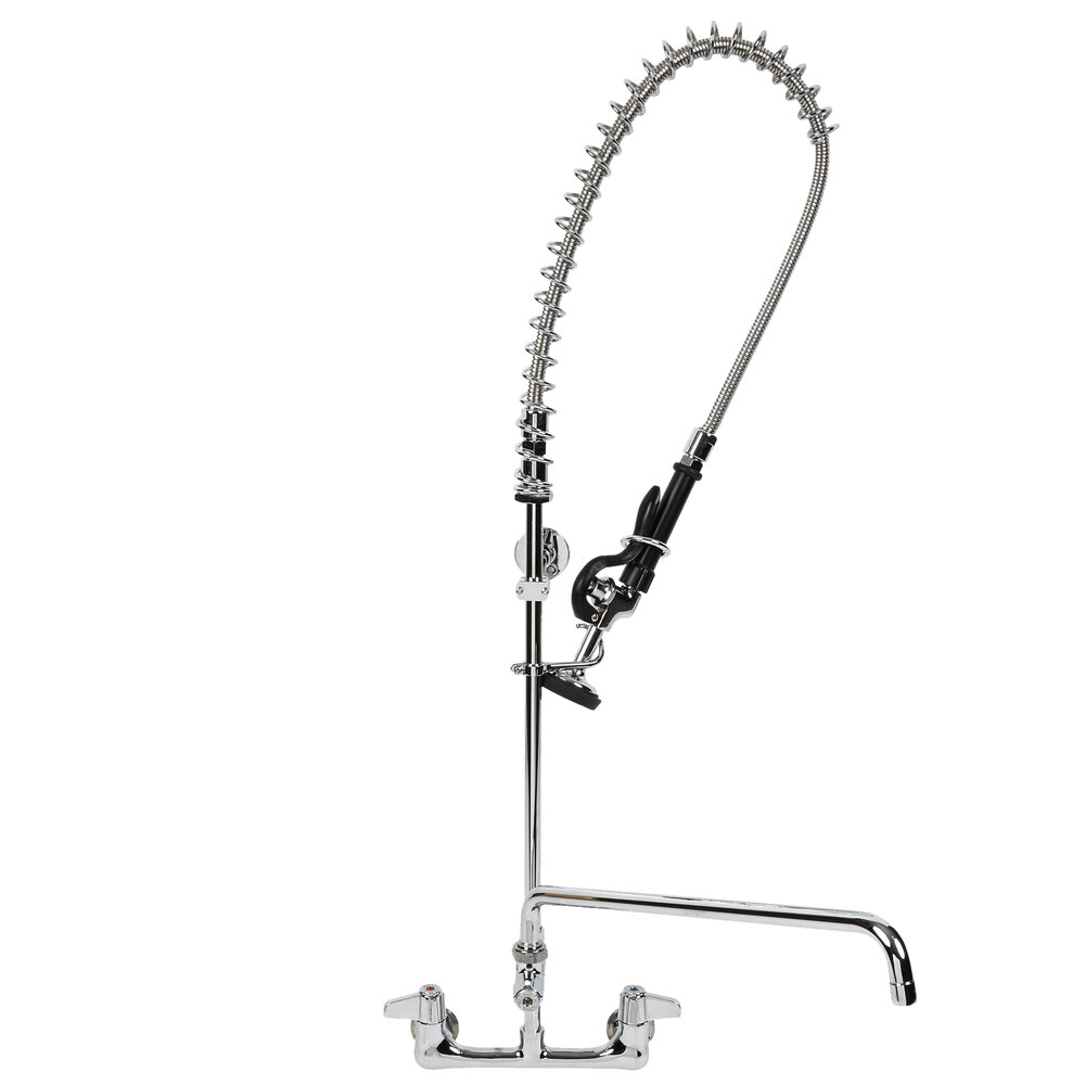 Equip by T&S 5PR-8W18 Wall Mounted 42 1/2" High Pre-Rinse Faucet with 8" Adjustable Centers, 44" Hose, 18 1/8" Add-On Faucet, and 6" Wall Bracket