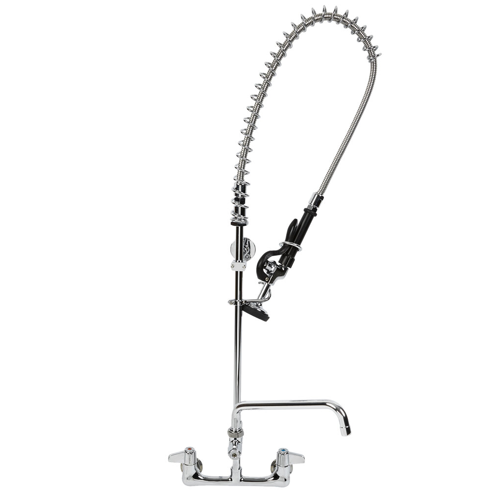 Equip by T&S 5PR-8W10 Wall Mounted 42 1/2" High Pre-Rinse Faucet with 8" Adjustable Centers, 44" Hose, 10 1/8" Add-On Faucet, and 6" Wall Bracket