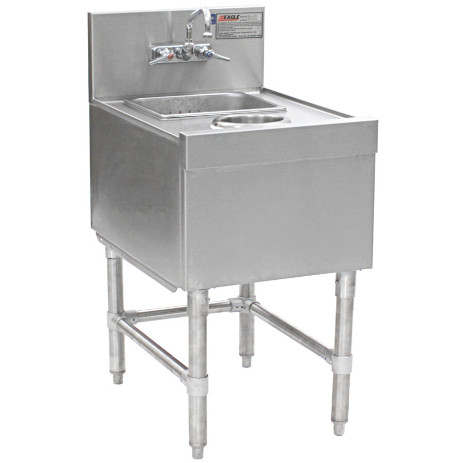 Eagle Group WSW18-24 Spec-Bar 2000® 1 Bowl Underbar Wet Waste Sink with Splash Mount Faucet and Dry Waste Chute - 18" x 24"
