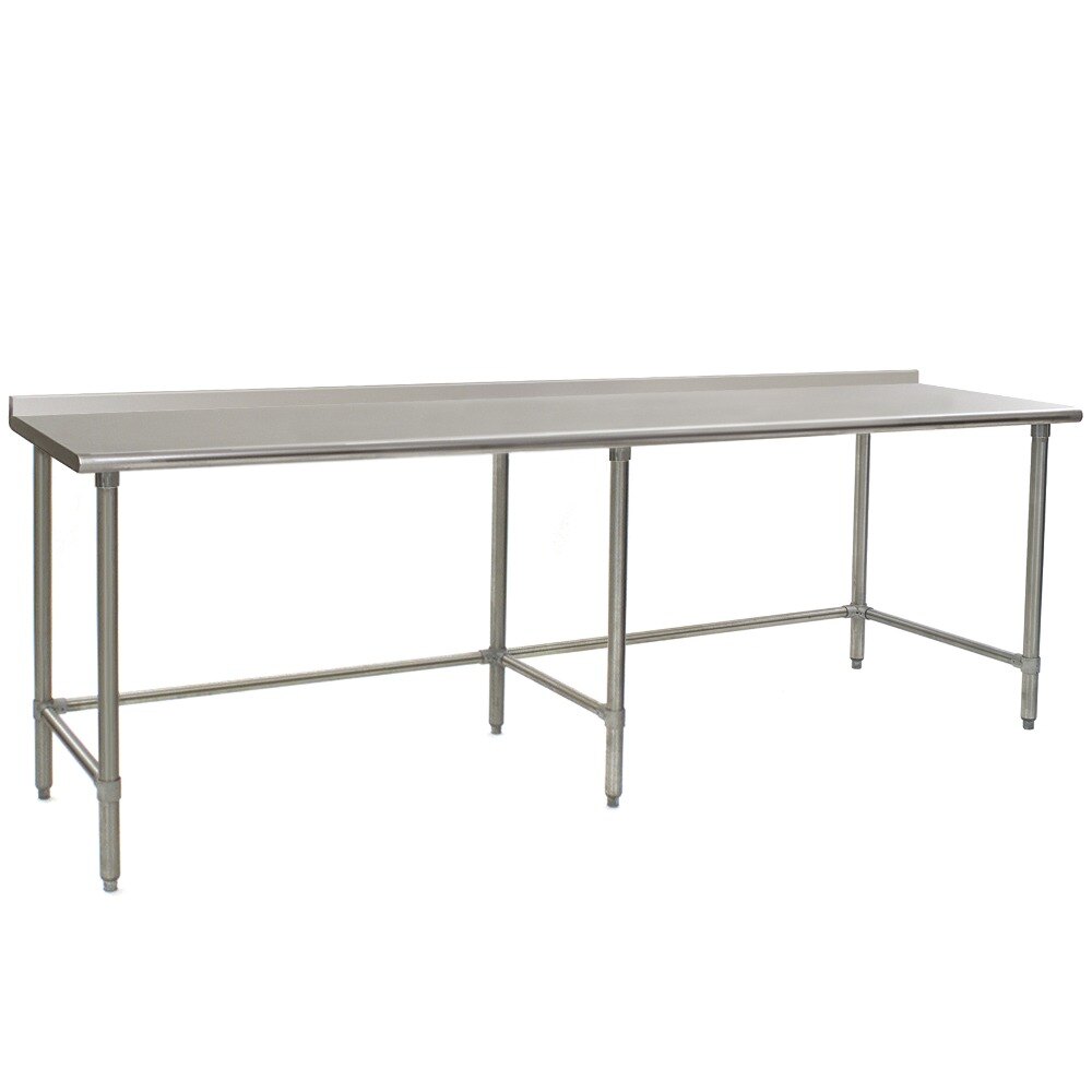 Eagle Group UT30108GTEB 30" x 108" Open Base Stainless Steel Commercial Work Table with 1 1/2" Backsplash