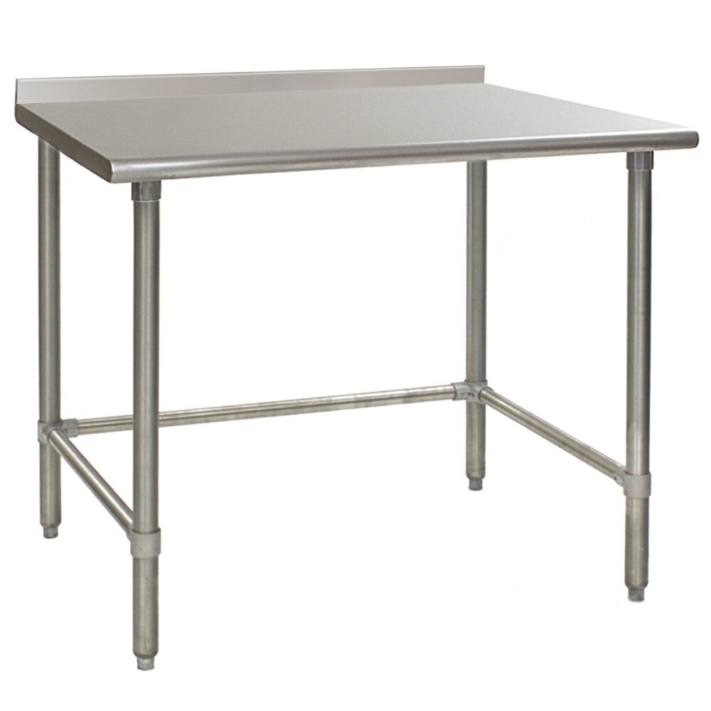 Eagle Group UT3648GTB 36" x 48" Open Base Stainless Steel Commercial Work Table with 1 1/2" Backsplash