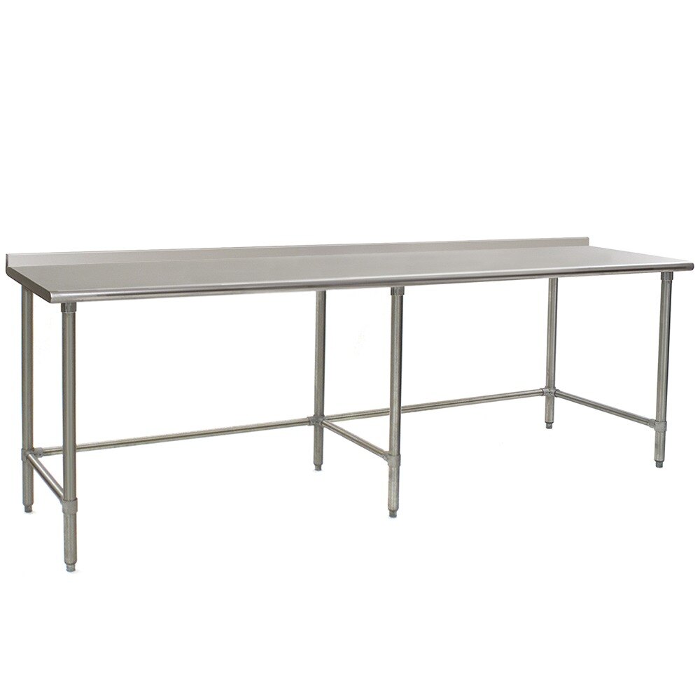 Eagle Group UT30120STEB 30" x 120" Open Base Stainless Steel Commercial Work Table with 1 1/2" Backsplash