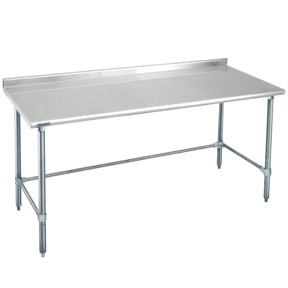 Eagle Group UT3084GTB 30" x 84" Open Base Stainless Steel Commercial Work Table with 1 1/2" Backsplash