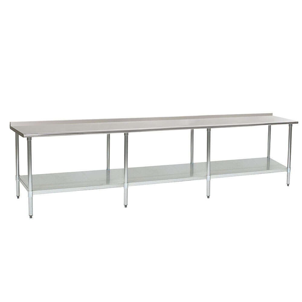 Eagle Group UT36132E 36" x 132" Stainless Steel Work Table with Undershelf and 1 1/2" Backsplash