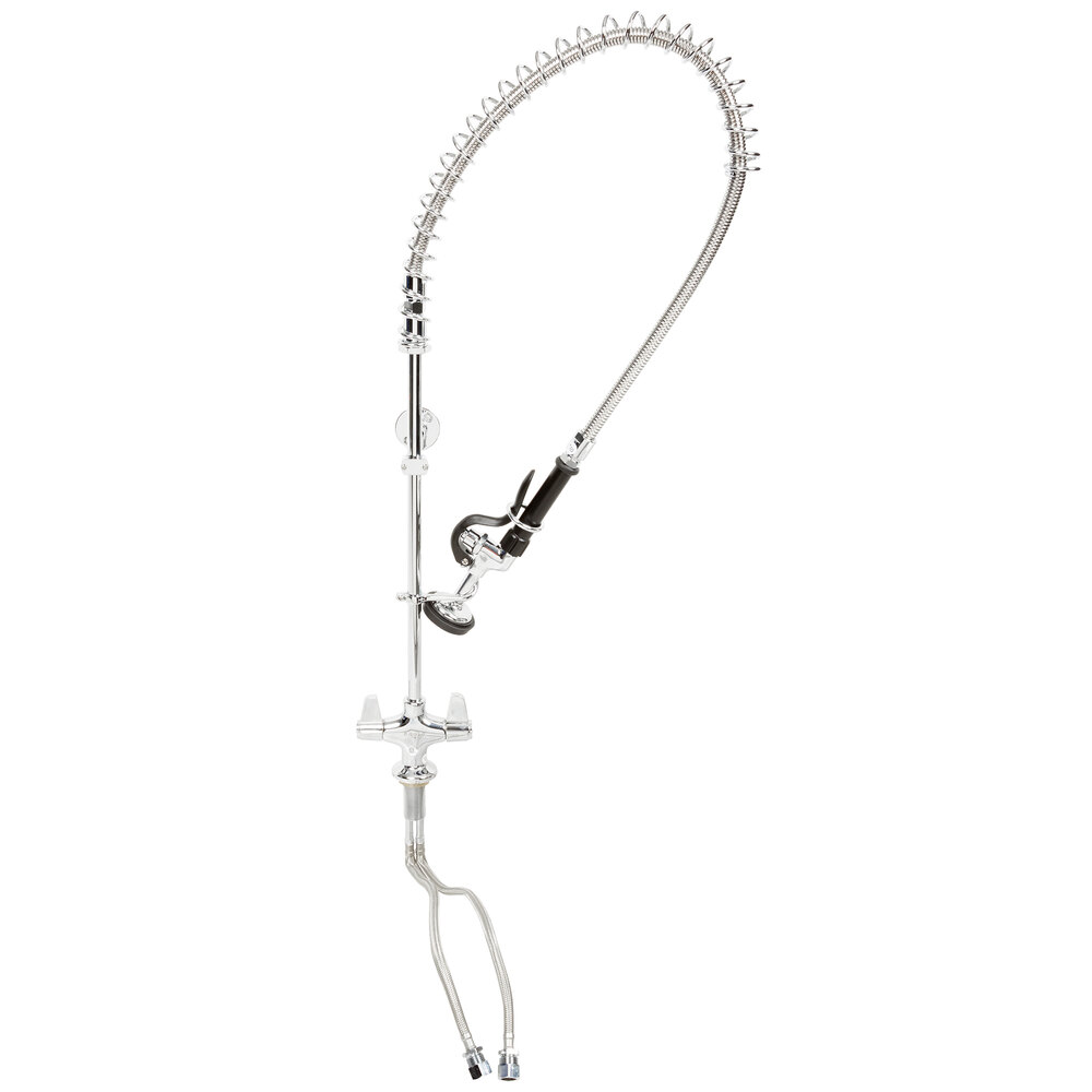 Equip by T&S 5PR-2S00 Deck Mounted 34 1/4" High Pre-Rinse Faucet with Flex Inlets, 44" Hose, and 6" Wall Bracket