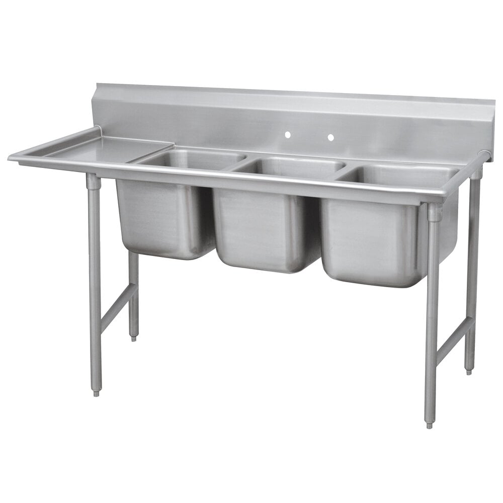 Advance Tabco 9-23-60-36 Super Saver Three Compartment Pot Sink with One Drainboard - 107" - Left Drainboard