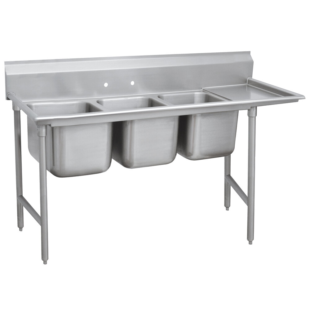 Advance Tabco 93-23-60-18 Regaline Three Compartment Stainless Steel Sink with One Drainboard - 89" - Right Drainboard