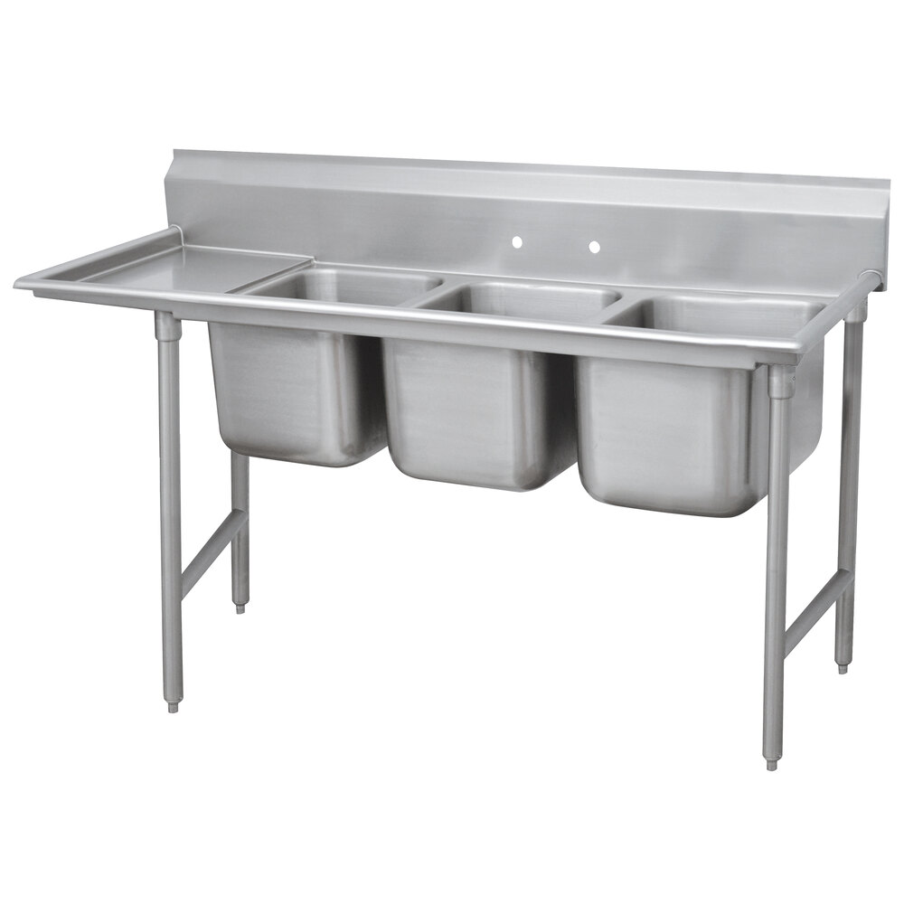 Advance Tabco 9-3-54-18 Super Saver Three Compartment Pot Sink with One Drainboard - 77" - Left Drainboard