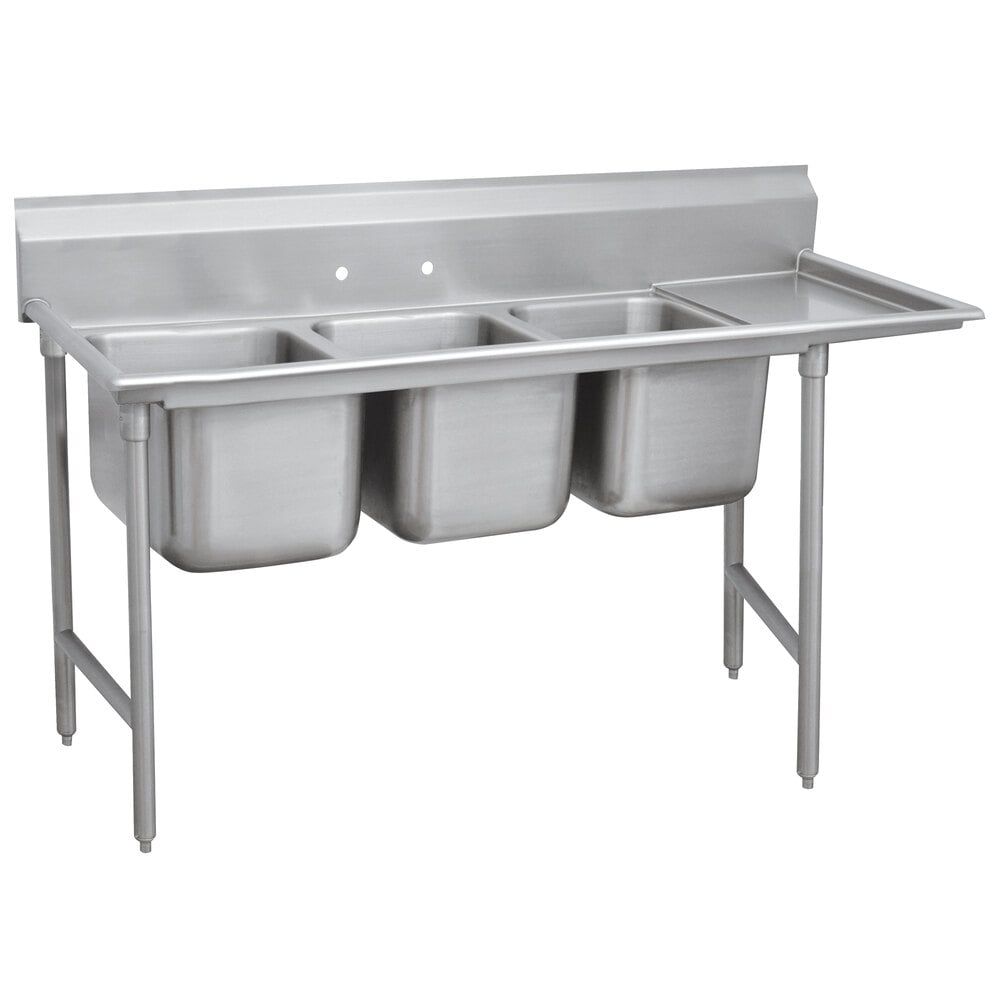 Advance Tabco 9-83-60-18 Super Saver Three Compartment Pot Sink with One Drainboard - 89" - Right Drainboard