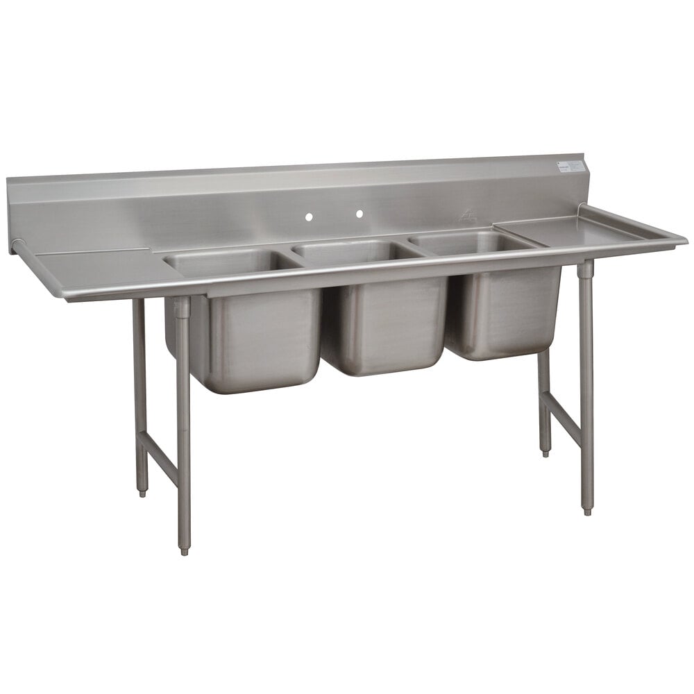 Advance Tabco 9-83-60-18RL Super Saver Three Compartment Pot Sink with Two Drainboards - 103"