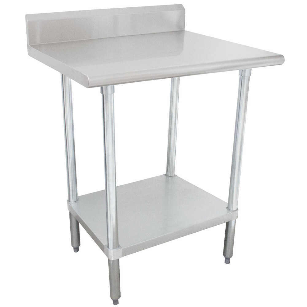16 Gauge Advance Tabco KLAG-302-X 30" x 24" Stainless Steel Work Table with 5" Backsplash and Galvanized Undershelf