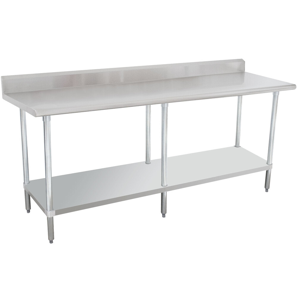16 Gauge Advance Tabco KLAG-308-X 30" x 96" Stainless Steel Work Table with 5" Backsplash and Galvanized Undershelf