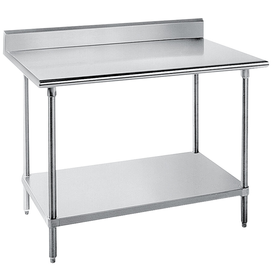 16 Gauge Advance Tabco KMG-303 30" x 36" Stainless Steel Commercial Work Table with 5" Backsplash and Undershelf