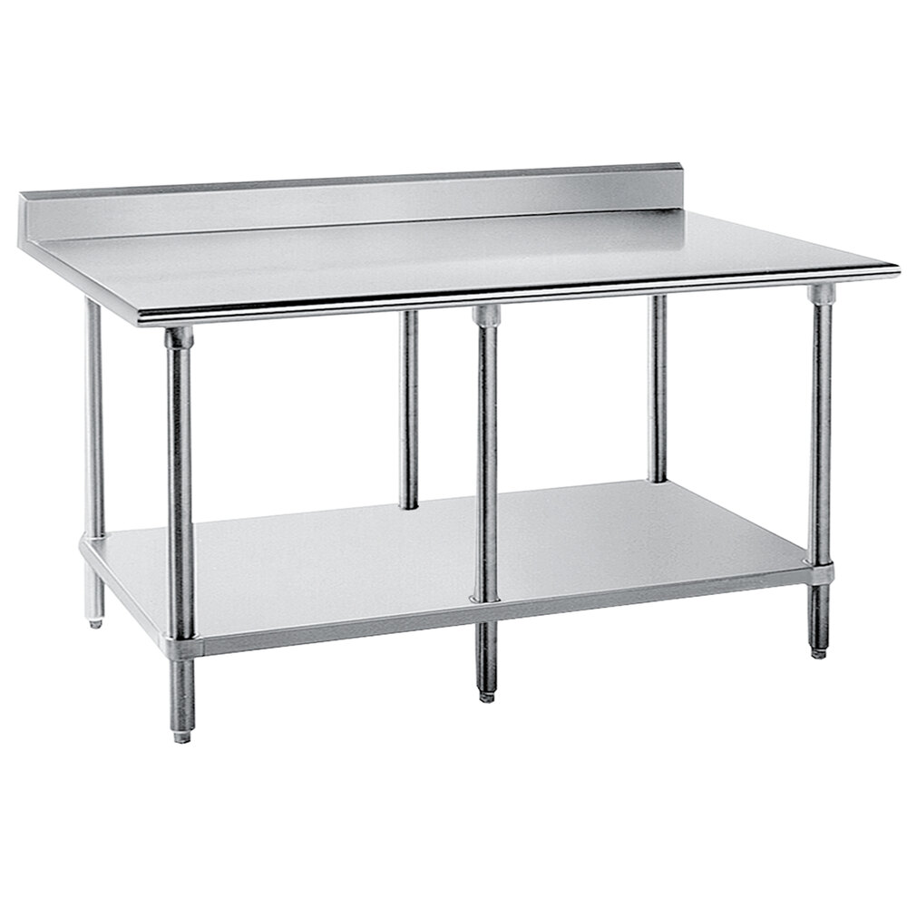 16 Gauge Advance Tabco KMG-3612 36" x 144" Stainless Steel Commercial Work Table with 5" Backsplash and Undershelf