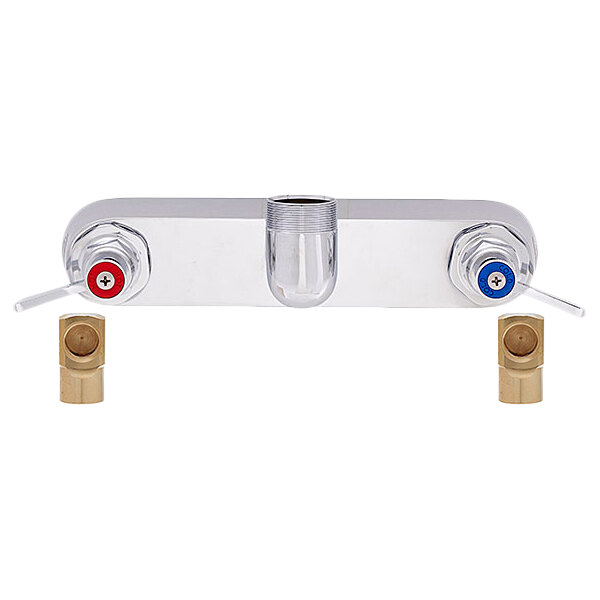 Fisher 5400-CV Backsplash Mounted 3/4" Brass Faucet Base with 8" Centers, Elbows, Check Stems, Swivel Outlet, and Lever Handles