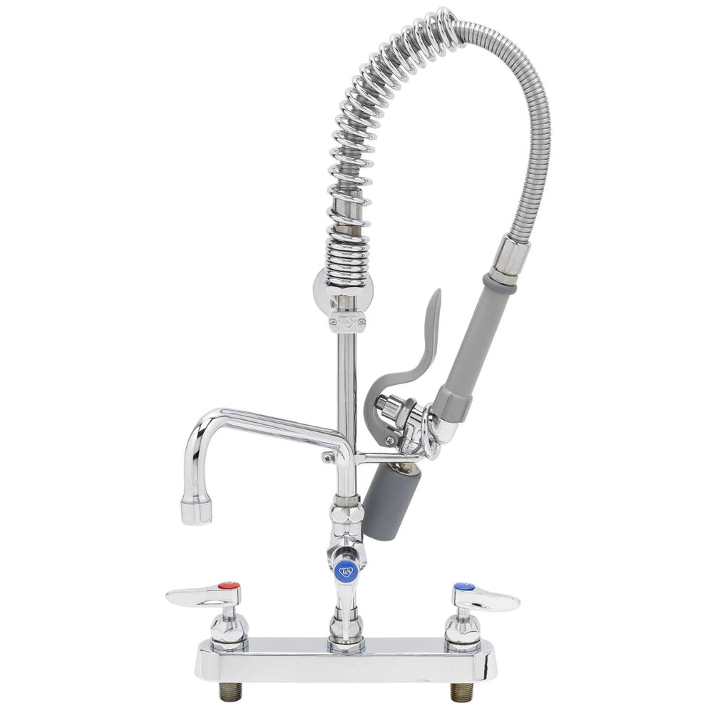 T&S MPJ-8CLN-08-CR EasyInstall Deck Mounted Pre-Rinse Faucet with 8" Centers, 24" Hose, 8" Add-On Faucet, 1.07 GPM Spray Valve, and Cerama Cartridges