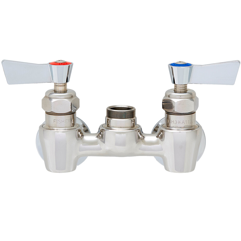 Fisher 62839 Backsplash Mounted 1/2" Stainless Steel Faucet Base with 4" Centers, Swivel Stems, Swivel Outlet, and Lever Handles