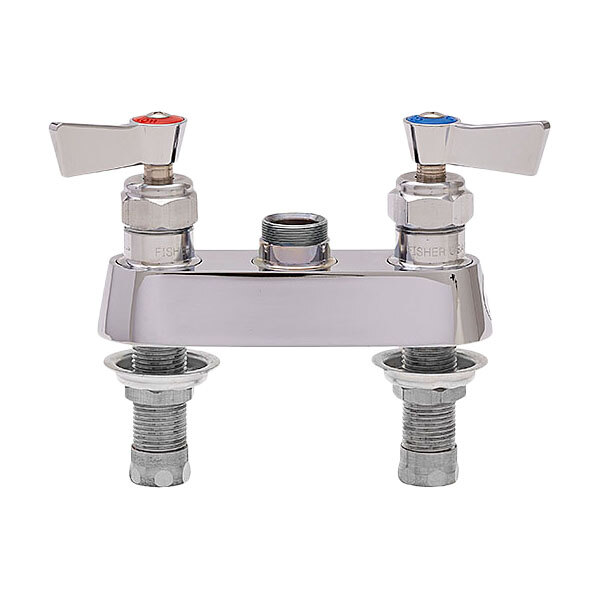 Fisher 67423 Deck Mounted 1/2" Stainless Steel Faucet Base with 4" Centers, Swivel Stems, Swivel Outlet, and Lever Handles
