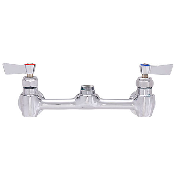 Fisher 61549 Backsplash Mounted 1/2" Stainless Steel Faucet Base with 8" Centers, Swivel Stems, Swivel Outlet, and Lever Handles