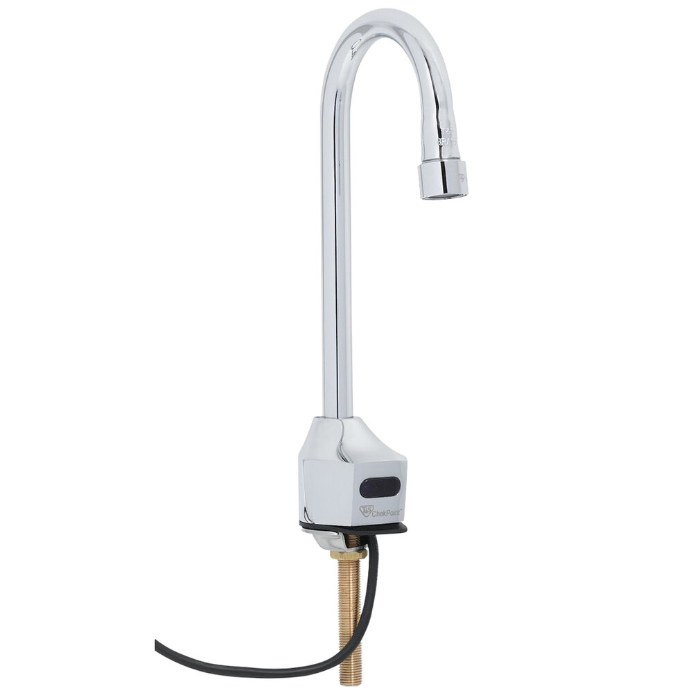 T&S EC-3100-VF15 Deck Mounted ChekPoint Hands-Free Sensor Faucet with Single Inlet, 4 1/8" Gooseneck Spout, 1.5 GPM Aerator, and Supply Lines