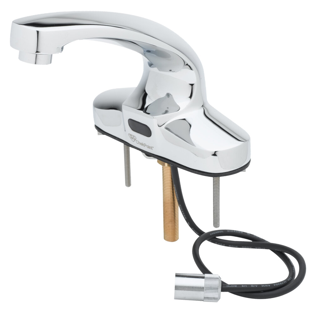 T&S EC-3103-VF12 Deck Mounted ChekPoint Hands-Free Sensor Faucet with 4" Centers, 4 7/8" Cast Spout, 1.2 GPM Aerator, and Supply Lines