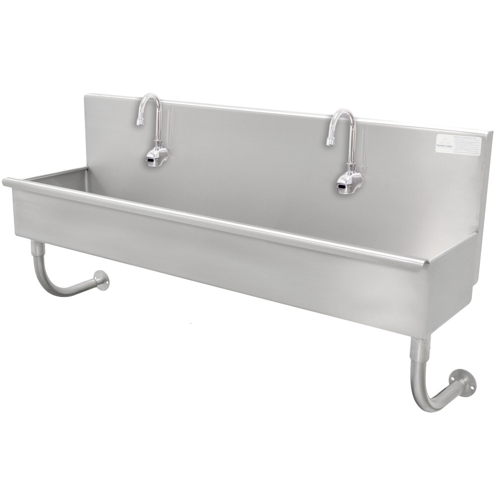 Advance Tabco 19-18-60EF 16-Gauge Multi-Station Hand Sink with 8" Deep Bowl and 3 Electronic Faucets - 60" x 17 1/2"