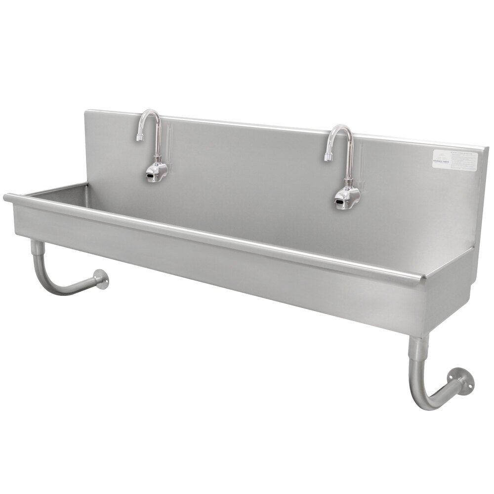 Advance Tabco 19-18-120EFADA 16-Gauge ADA Multi-Station Hand Sink with 5" Deep Bowl and 6 Electronic Faucets - 120" x 17 1/2"