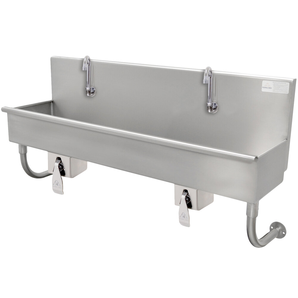 Advance Tabco 19-18-120KV 16-Gauge Multi-Station Hand Sink with 8" Deep Bowl and 6 Knee Operated Faucets - 120" x 17 1/2"
