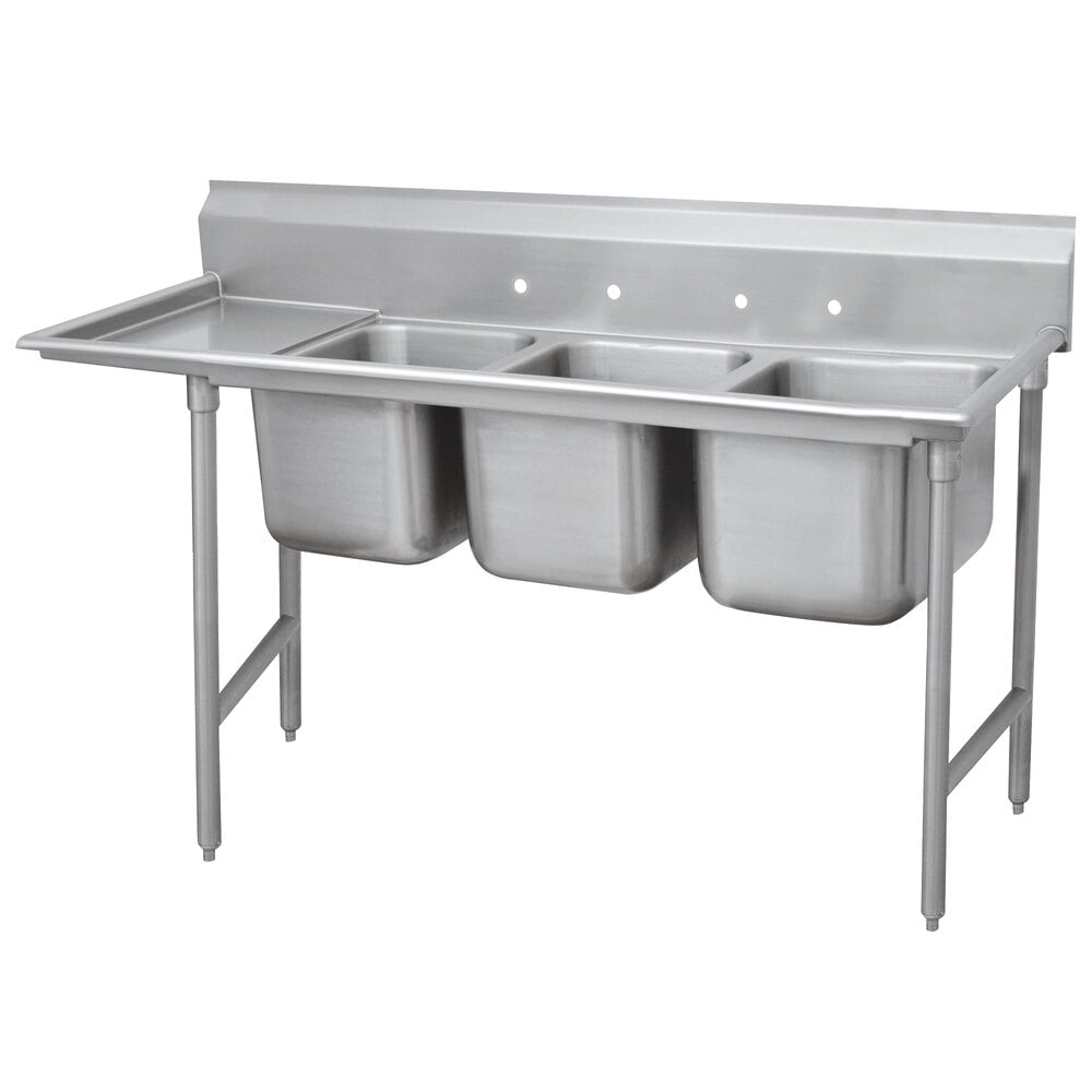 Advance Tabco 93-43-72-24 Regaline Three Compartment Stainless Steel Sink with One Drainboard - 107" - Left Drainboard