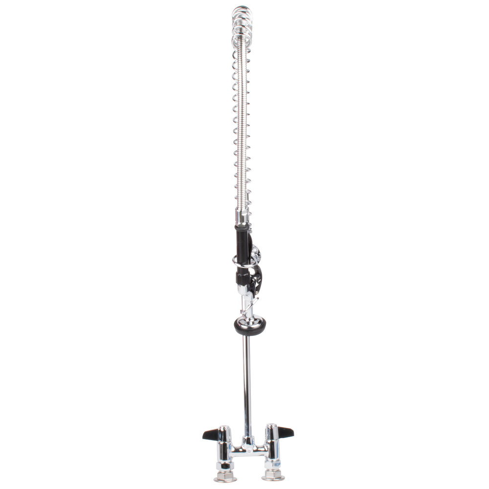 Equip by T&S 5PR-4DLS00 Deck Mounted Pre-Rinse Faucet with 4" Centers, 44" Hose, 18" Riser, 6" Wall Bracket, and Lever Handles