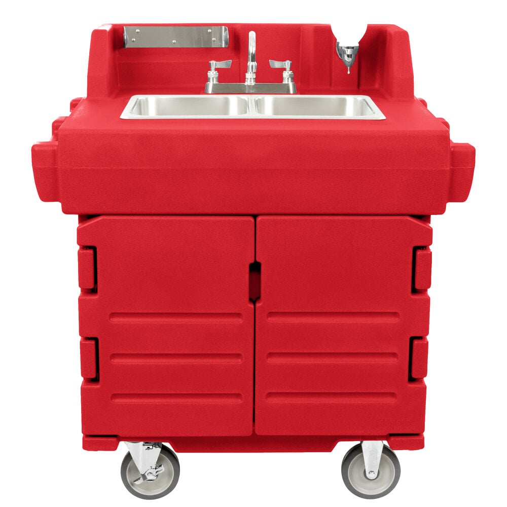 Cambro KSC402158 Hot Red CamKiosk® Portable Self-Contained Hand Sink Cart - 110V