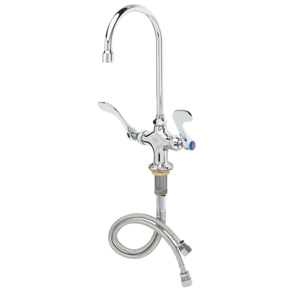 T&S B-0301-W4-QT-WS Deck Mounted Pantry Faucet with 5 3/4" Swivel Gooseneck Nozzle, 1.5 GPM Aerator, Eterna Cartridges, and 4" Wrist Handles