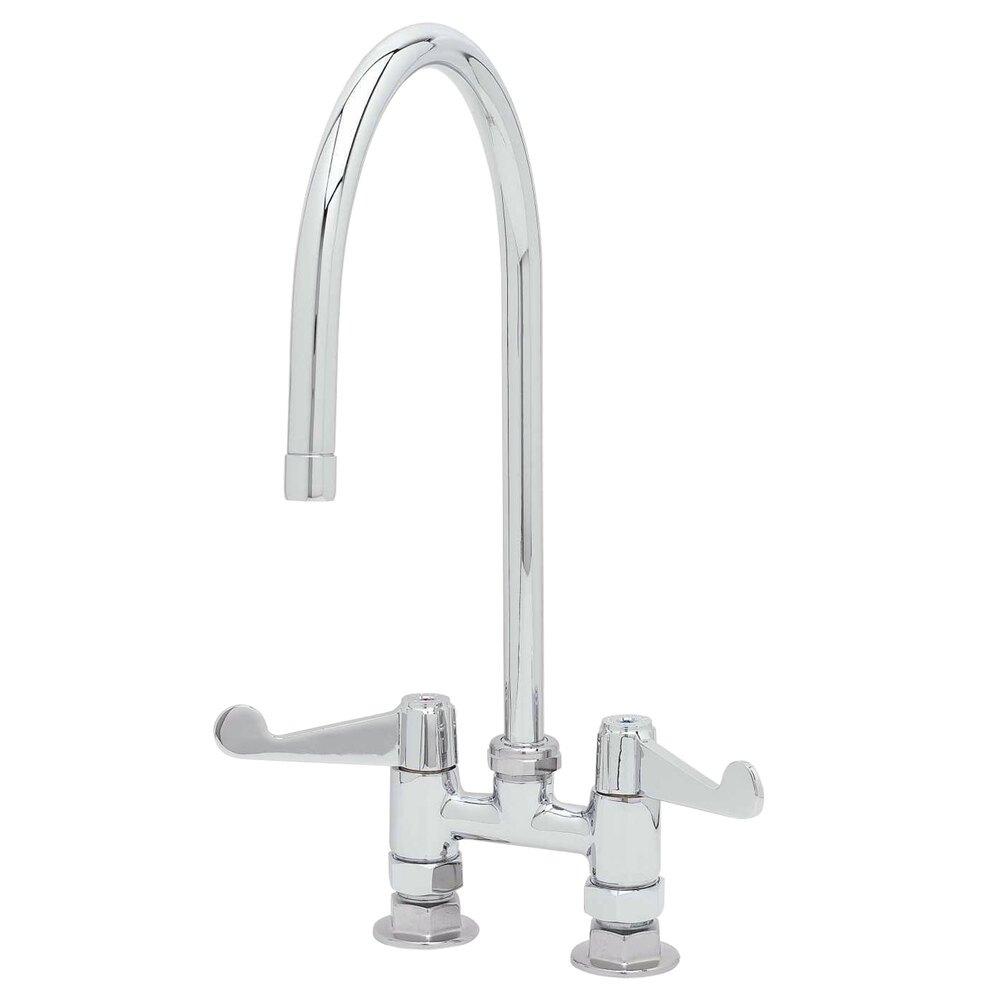 Equip by T&S 5F-4DWS09 Deck Mount Mixing Faucet with Wrist Action Handles and 9" Swing Nozzle on 4" Centers