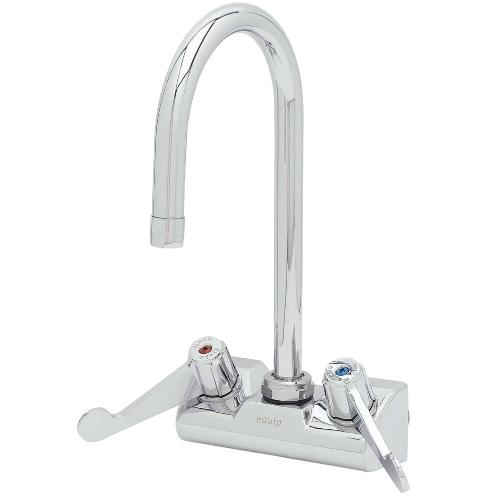 Equip by T&S 5F-4WWX05 Wall Mounted Faucet with 5 9/16" Gooseneck Spout, 4" Centers, 2.2 GPM Aerator, and Wrist Handles