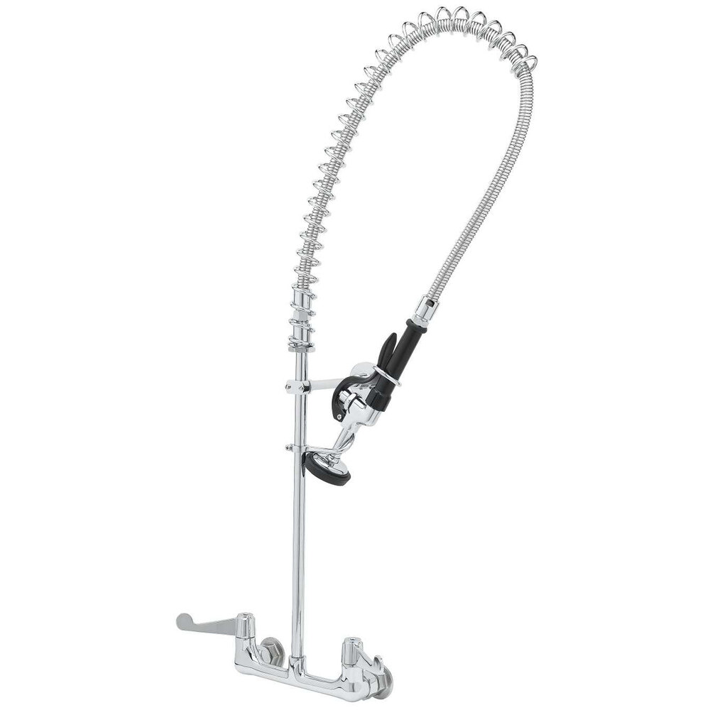 Equip by T&S 5PR-8WWS00 Wall Mounted 31 1/2" High Pre-Rinse Faucet with 8" Adjustable Centers, Wrist Action Handles, 44" Hose, Supply Inlet Kit, and 6" Wall Bracket