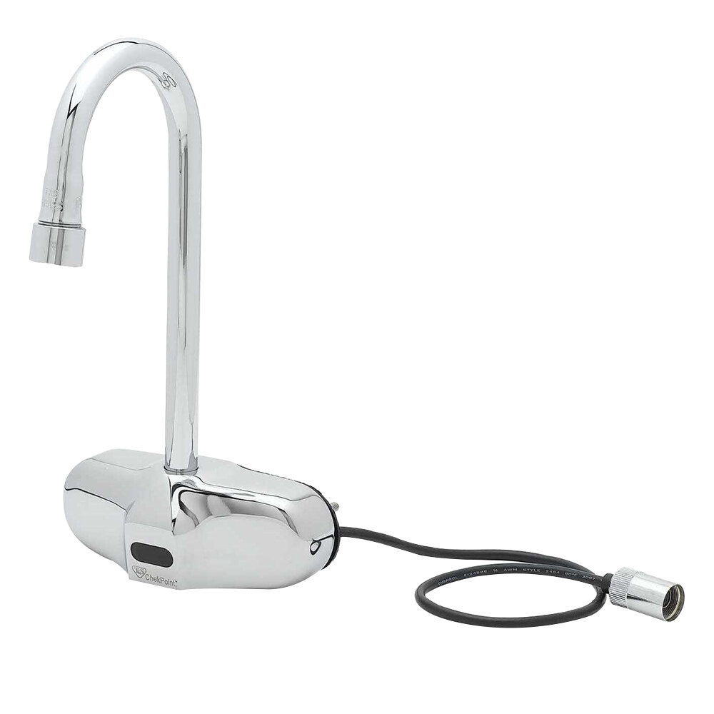 T&S EC-3105-VF05 Wall Mounted ChekPoint Sensor Faucet with 4 1/8" Rigid Gooseneck Spout and 0.5 GPM Non-Aerated Spray Device