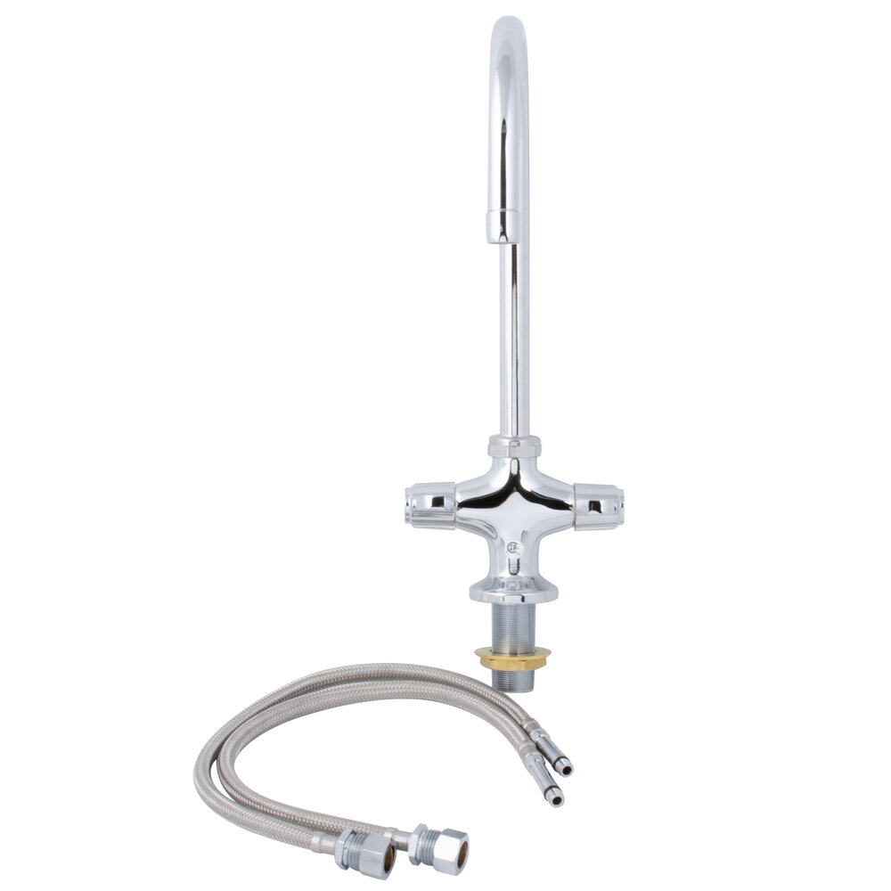 Equip by T&S 5F-2SLF05 Deck Mounted Faucet with 5 9/16" Gooseneck Spout, Flex Inlets, Laminar Flow Device, and Lever Handles