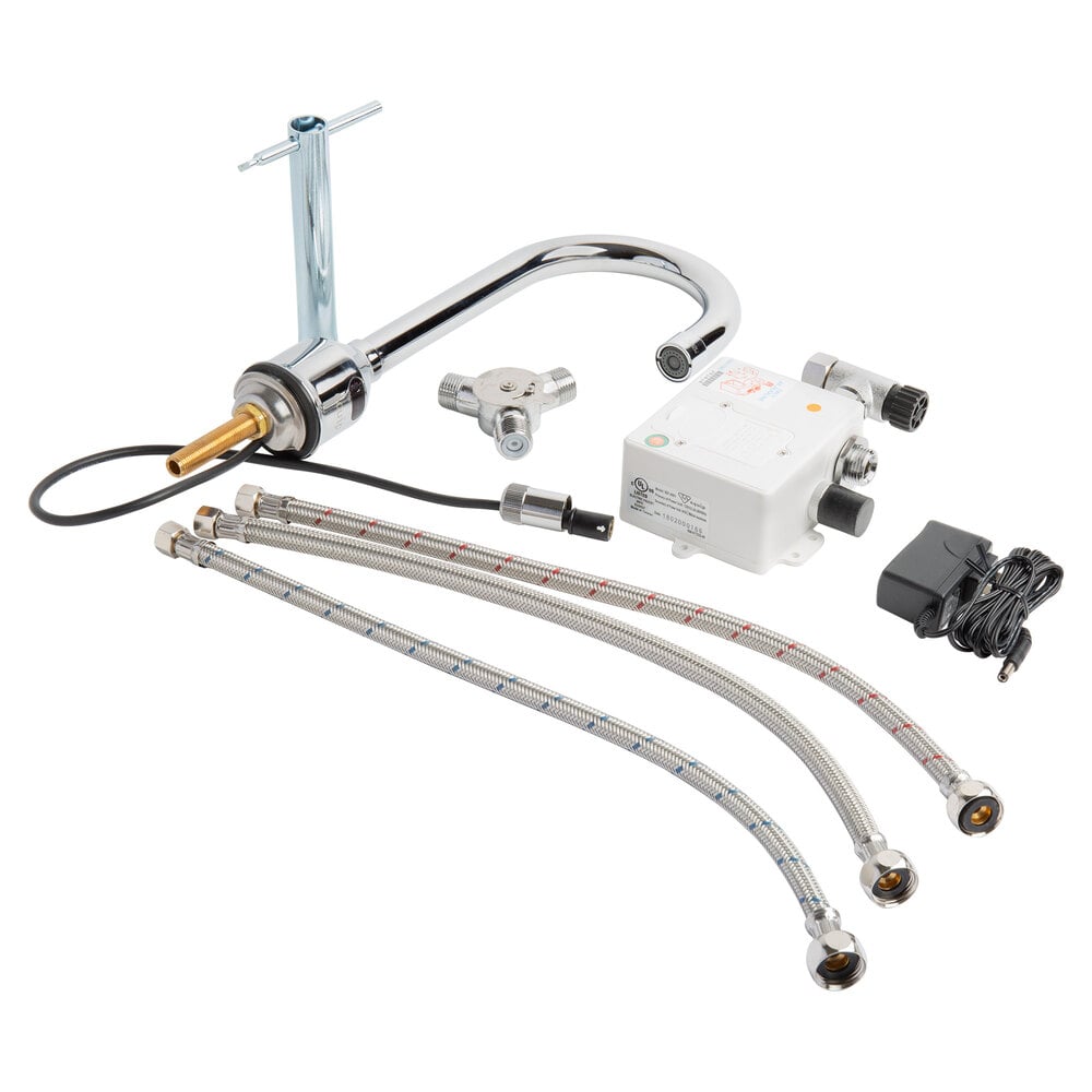 Equip by T&S 5EF-1D-DG-VF05 Deck Mounted Sensor Faucet with 5 11/16" Rigid Gooseneck Spout and 0.5 GPM Non-Aerated Spray Device