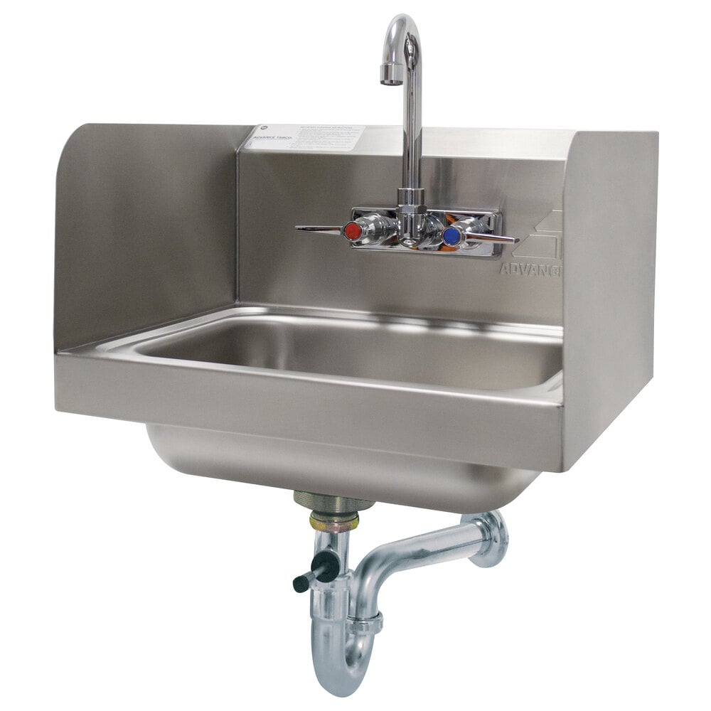 Advance Tabco 7-PS-40 Hand Sink with Splash Mounted Gooseneck Faucet and Side Splash Guards - 17 1/4"