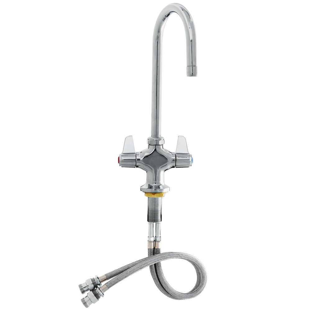 Equip by T&S 5F-2SLX05A Deck Mounted Faucet with 5 9/16" Gooseneck Spout, Flex Inlets, 2.2 GPM Aerator, and Lever Handles