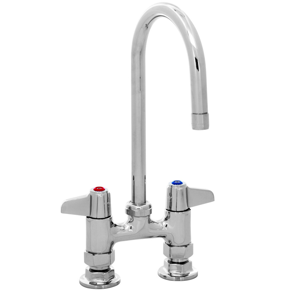 Equip by T&S 5F-4DLS05A Deck Mounted Faucet with 5 9/16" Gooseneck Spout, 4" Centers, 2.2 GPM Aerator, and Lever Handles