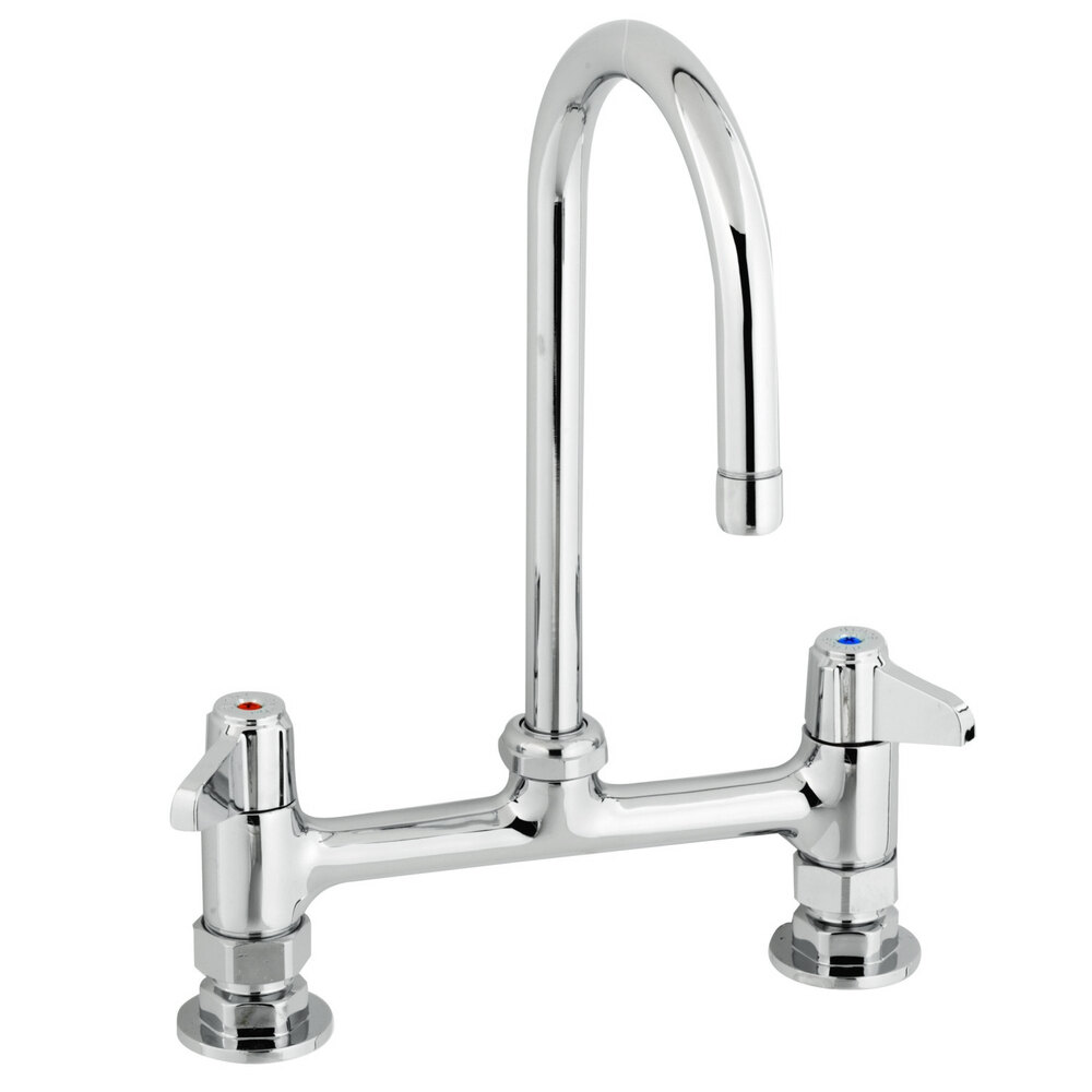 Equip by T&S 5F-8DLS05A Deck Mounted Faucet with 5 9/16" Gooseneck Spout, 8" Centers, 2.2 GPM Aerator, and Lever Handles