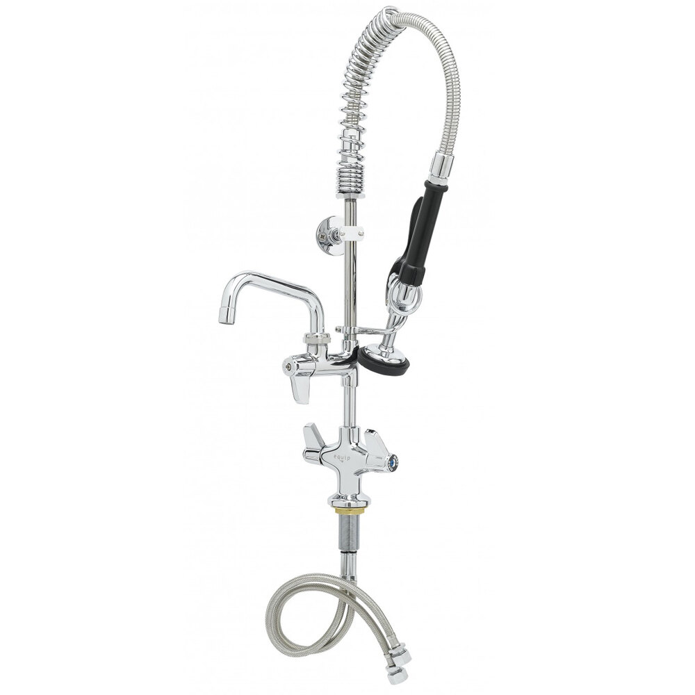 Equip by T&S 5MPH-2SLN-06 Deck Mounted Dual-Temp Pre-Rinse Faucet with 24" Hose, 6 1/8" Add-On Faucet, 6" Wall Bracket, and Lever Handles