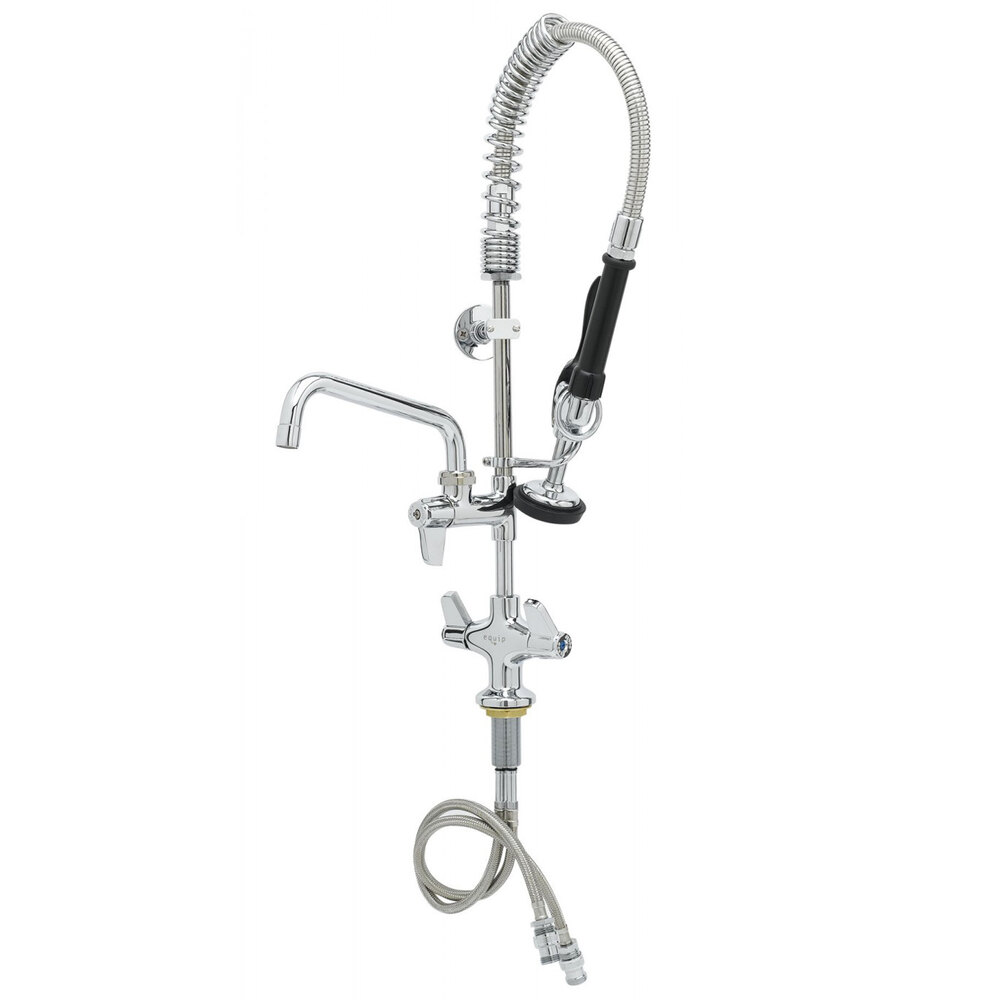 Equip by T&S 5MPH-2SLN-08 Deck Mounted Dual-Temp Pre-Rinse Faucet with 24" Hose, 8 1/8" Add-On Faucet, 6" Wall Bracket, and Lever Handles