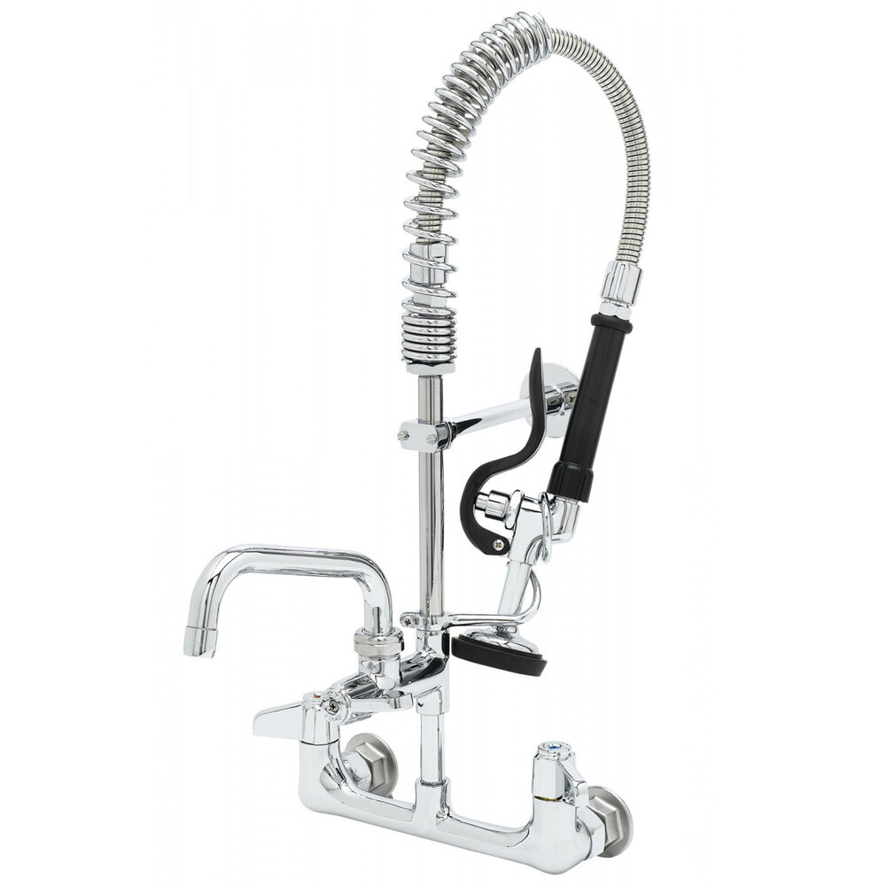 Equip by T&S 5MPH-8WLN-06 Wall Mounted Dual-Temp Pre-Rinse Faucet with 24" Hose, 6 1/8" Add-On Faucet, 6" Wall Bracket, and Lever Handles