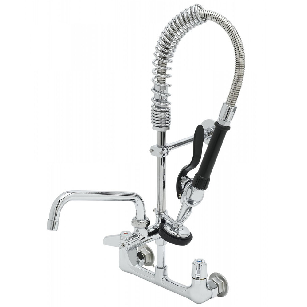 Equip by T&S 5MPH-8WLN-08 Wall Mounted Dual-Temp Pre-Rinse Faucet with 24" Hose, 8 1/8" Add-On Faucet, 6" Wall Bracket, and Lever Handles