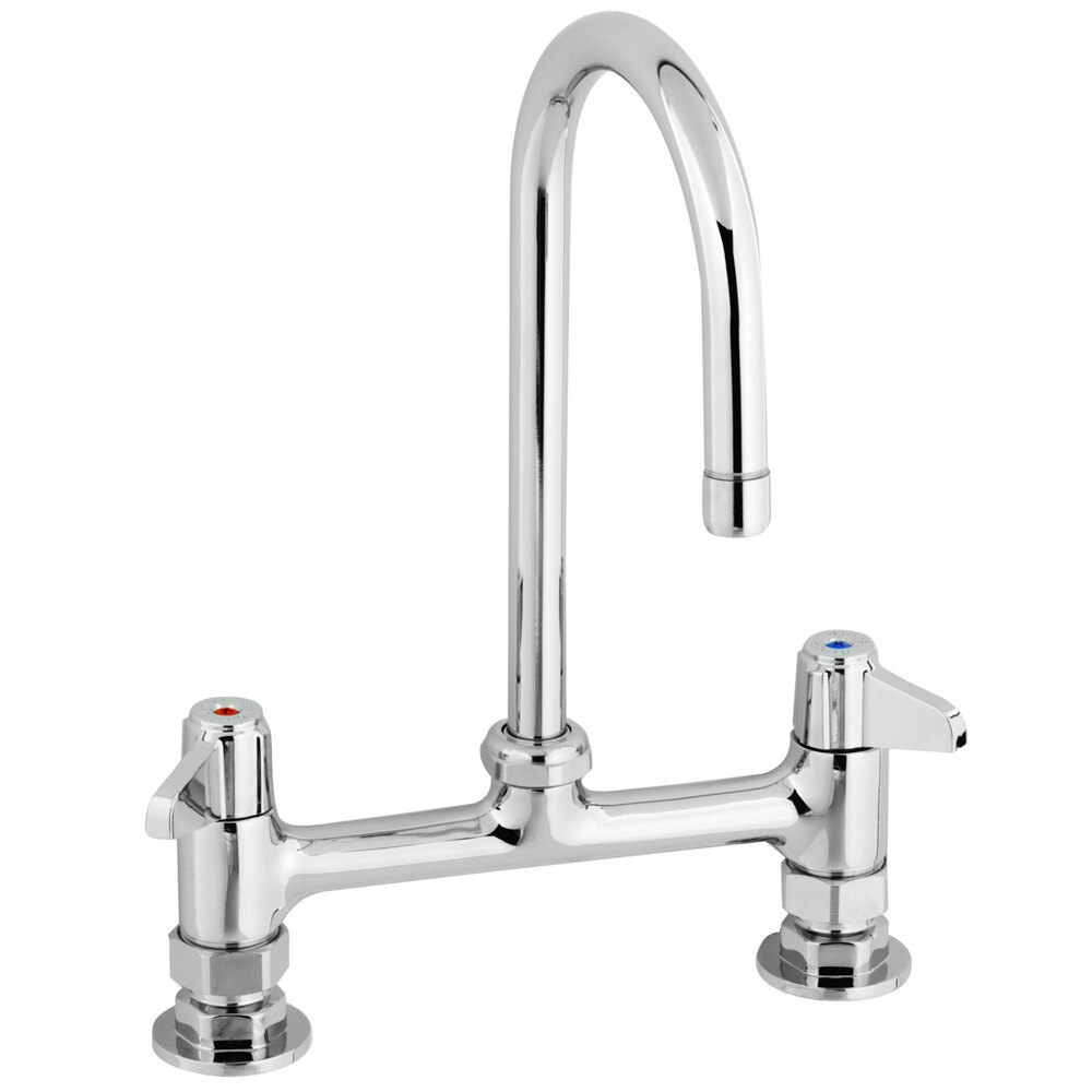 Equip by T&S 5F-8DLS05CA Deck Mounted Faucet with 5 7/8" Gooseneck Spout, 8" Centers, 2.2 GPM Aerator, and Lever Handles