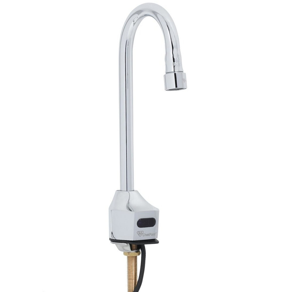 T&S EC-3100-VF05-HG ChekPoint Deck Mounted Hands-Free Sensor Faucet with 4 1/8" Rigid Gooseneck Spout, 0.5 GPM Vandal-Resistant Spray Device, Hydro-Generator Power Supply, and Mechanical Mixing Valve