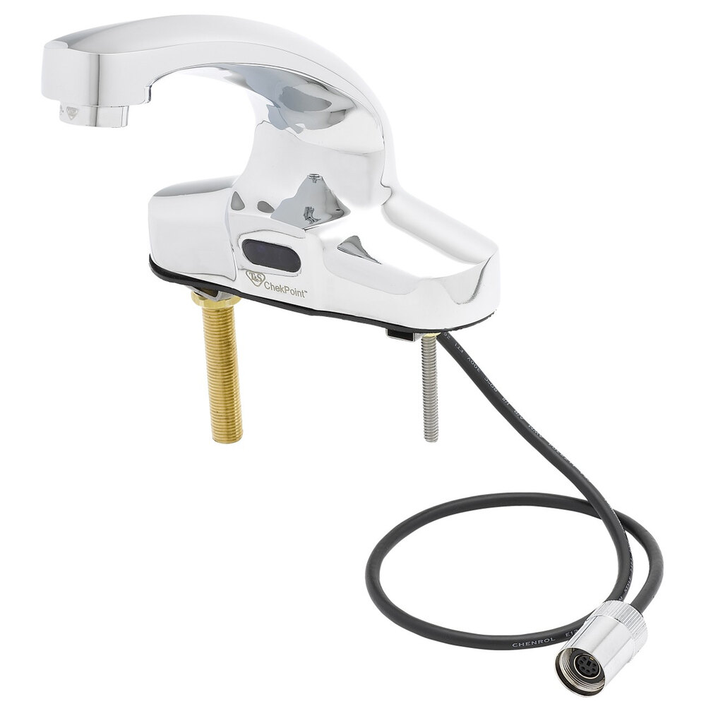 T&S EC-3104-VF05-HG ChekPoint Deck Mounted Hands-Free Sensor Faucet with 4 13/16" Rigid Cast Spout, 0.5 GPM Vandal-Resistant Spray Device, Hydro-Generator Power Supply, and Mechanical Mixing Valve